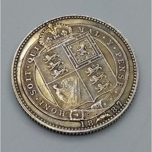 27 - Victorian 1887 Shilling. Excellent Definition to Head and Shield Side. Milled Edge Perfect Condition... 