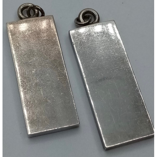 270 - 2 Vintage Silver Ingot Pendants, Hallmarks for Birmingham 1977, 3.3cm approx, 30 grams approx.