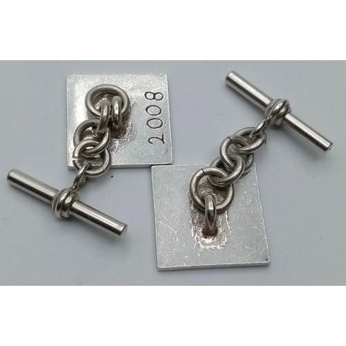 279 - Pair of Square Silver Cufflinks with 'I Love Daddy’ Spelt Out. Made by the Silver Studio with Date 2... 