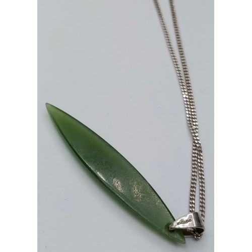 286 - Jade Green Pendant on Silver Chain. Full Silver Hallmarks. Chain 45cm Approx. N.B. Pendant Appears t... 