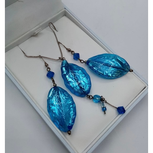 357 - Stone Set Earring and Pendant Set. Having Turquoise Leaf Form with Silver Markings of 925, Chain 45c... 