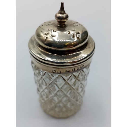 360 - Victorian Silver Pepper Pot. Consisting a Cut Glass Crystal Pot with a Silver Top. Silver Top Having... 