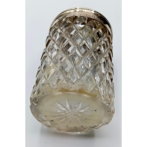 360 - Victorian Silver Pepper Pot. Consisting a Cut Glass Crystal Pot with a Silver Top. Silver Top Having... 