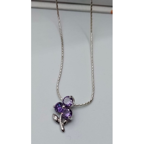 428 - Silver Chain and Pendant by Magnolia. The Pendant Having Three Amethyst Colour Stones Forming a Deli... 