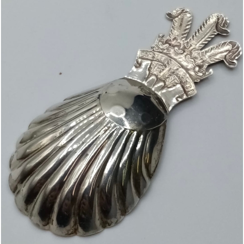 80 - Vintage Silver Caddy Spoon Having a Bowl in Shell Form .Handle having Prince of Wales Feathers and ‘... 