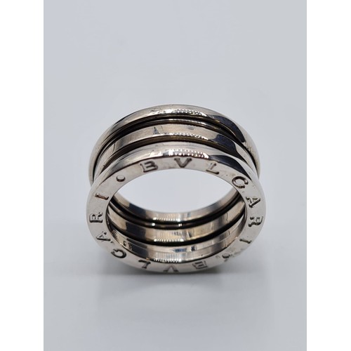 9 - 18CT WHITE GOLD BVLGARI SPRING ZERO RING, WEIGHT 8.9G. Size L/M