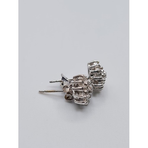 169 - 9CT WHITE GOLD DIAMOND SET CLUSTER STUD EARRINGS