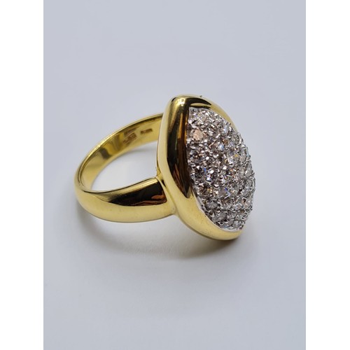 25 - 18CT YELLOW GOLD DIAMOND SET MARQUISE SHAPE RING, WEIGHT 12.5G & 90CT APPROX. Size N