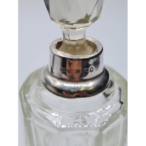 158 - Victorian Cut Glass Scent Bottle with A Hallmarked Silver Collar, 263g, 16cms Tall.