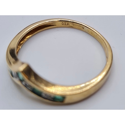 168 - 9ct gold ring with diamond and peridot stones to top. London hallmark wishbone form. Size N1/2