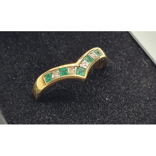 168 - 9ct gold ring with diamond and peridot stones to top. London hallmark wishbone form. Size N1/2