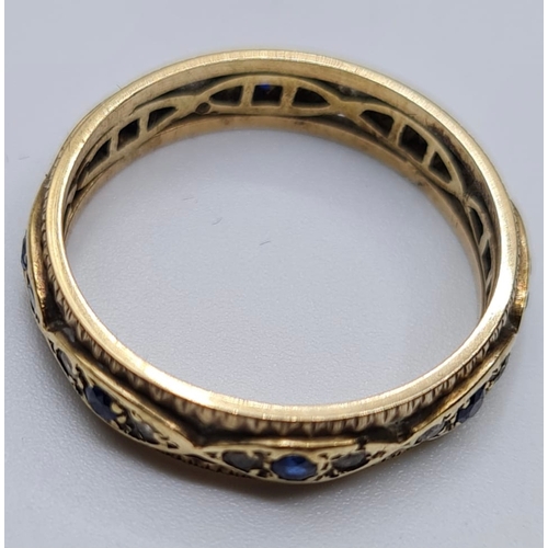 170 - 9ct gold full eternity ring with clear stones and sapphires. Size O/P. 3.1g approx hallmarked inside... 