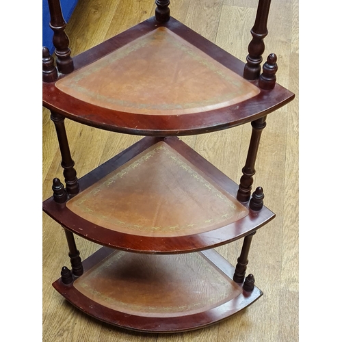 210 - Watnot Corner Unit, 4 Tiers, With Tooled Leather Platforms.