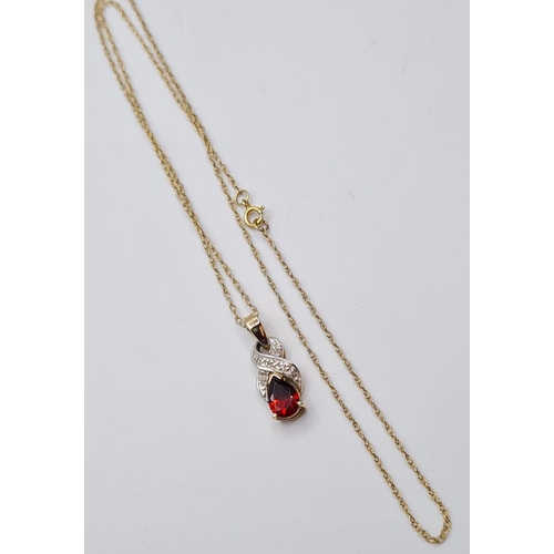 266 - 9ct Gold Pendant and Chain Having a Pear Shaped Garnet on a Delicate 9ct Gold Chain. Chain 40cm Appr... 