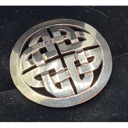 281 - Silver Celtic Brooch Classic Celtic Interwoven Design. 3.2cm Diameter Approx, Full UK Hallmark, Pres... 