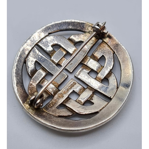 281 - Silver Celtic Brooch Classic Celtic Interwoven Design. 3.2cm Diameter Approx, Full UK Hallmark, Pres... 