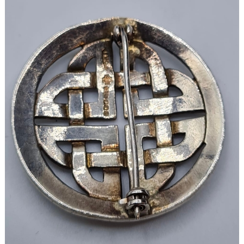 281 - Silver Celtic Brooch Classic Celtic Interwoven Design. 3.2cm Diameter Approx, Full UK Hallmark, Pres... 