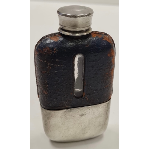 390 - Small Victorian Hip Flask, With Leather Glass Protector & Sliding Cup.