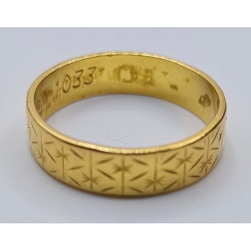 45 - 22ct Gold Band Having an Engine Turned Type Design. Full UK Hallmark for London and 22ct Gold. Quali... 