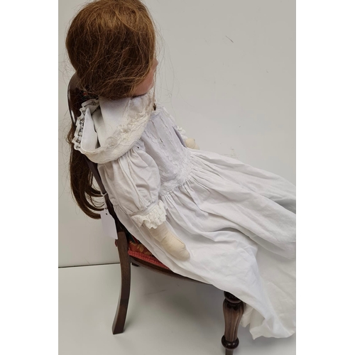 411 - Victorian Armand Marseille Doll, (Engraved on Back Neck). Real Hair Wearing Vintage Christening Dres... 