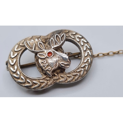 443 - Vintage Silver Brooch Representing the Loyal Order of the Moose. Having a Moose’s Head with the Init... 