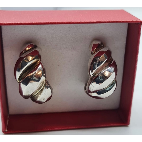 453 - Pair of Silver Chunky Earrings, Half Hoop, Boxed.