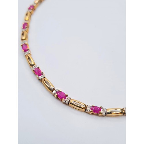 174 - (WITHDRAWN) A very pretty 9ct gold bracelet with pink ruby's and diamonds. Weight 6.6g & length 18cm... 