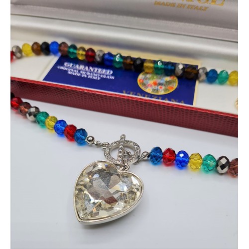 414 - A genuine murano coloured glass necklace with heart shaped pendant in original box