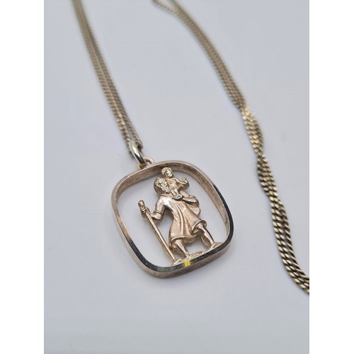 201 - Silver St Christopher on a silver necklace. Weight 6.4g & length 44cm chain