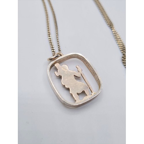 201 - Silver St Christopher on a silver necklace. Weight 6.4g & length 44cm chain