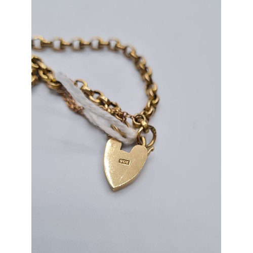 190 - Vintage 9ct gold belcher bracelet with heart shaped lock & safety chain. Weight 5.2g and length 15cm