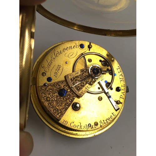 1 - Antique large 18ct solid gold Fusee Pocket Watch with Diamond set balance cock, signed Edward Scrive... 