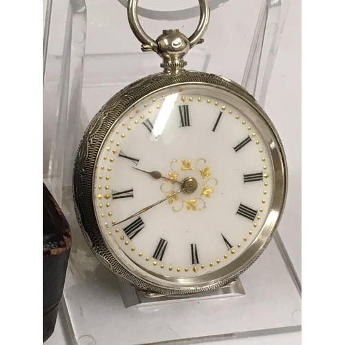 28 - Antique silver ladies pocket watch with box and key, 37mm case