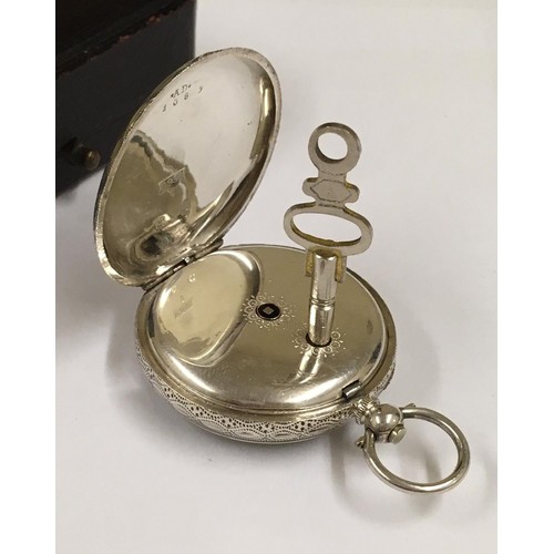 28 - Antique silver ladies pocket watch with box and key, 37mm case