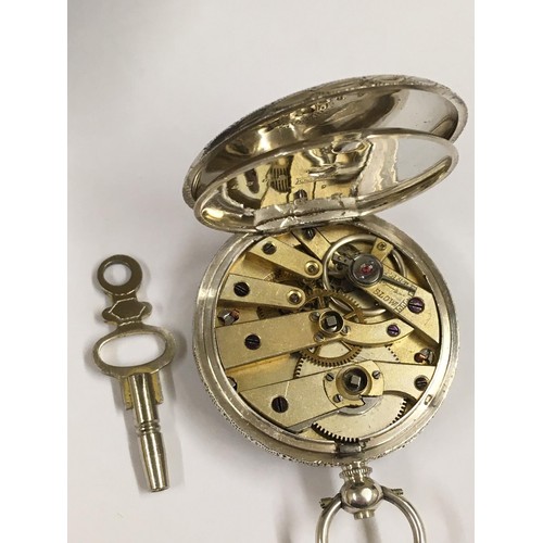 28 - Antique silver ladies pocket watch with box and key, 37mm case