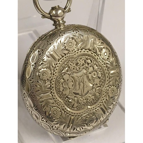 28 - Antique silver ladies pocket watch with box and key, 37mm case