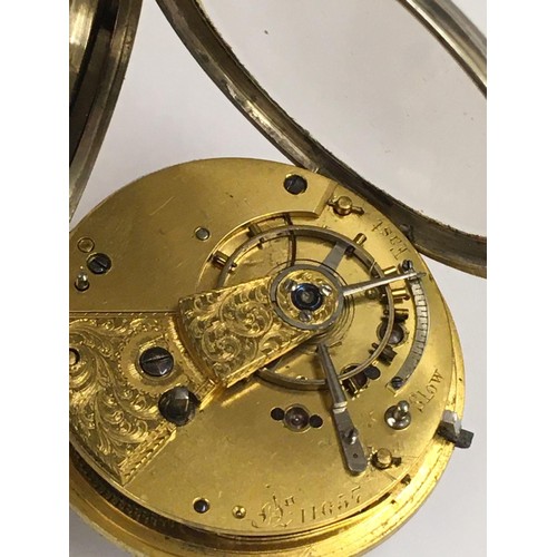 150 - Antique silver Pocket watch with Diamond balance cock, 48mm diameter