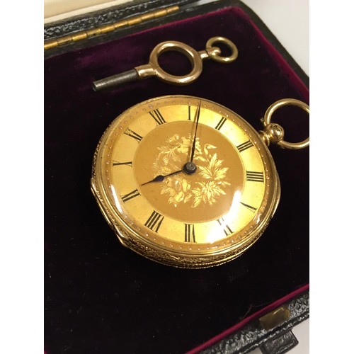 8 - Antique 18k solid gold Pocket watch with key and box, 38mm diameter and weight 34.6g approx