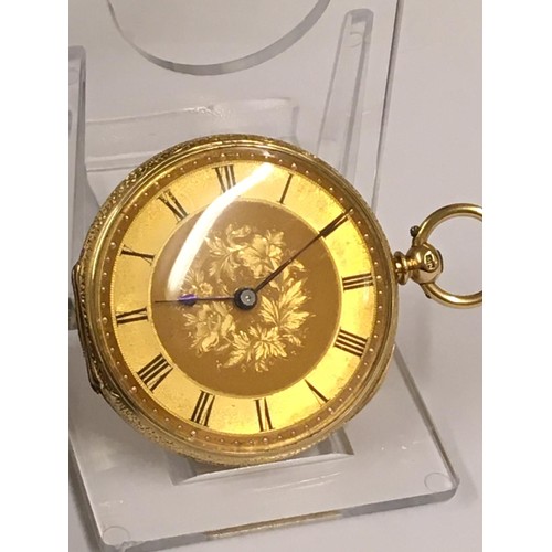 8 - Antique 18k solid gold Pocket watch with key and box, 38mm diameter and weight 34.6g approx