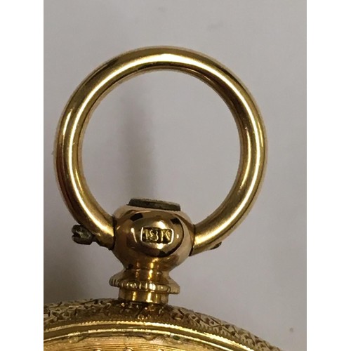 8 - Antique 18k solid gold Pocket watch with key and box, 38mm diameter and weight 34.6g approx