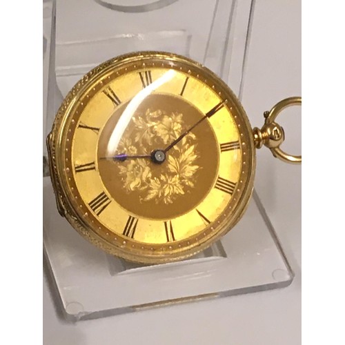 8 - Antique 18k solid gold Pocket watch with key and box, 38mm diameter and weight 34.6g approx