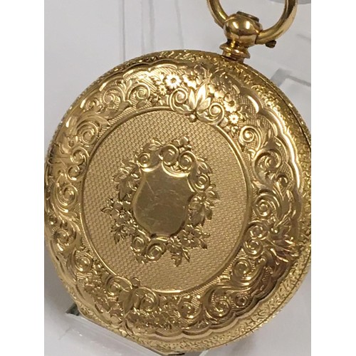 8 - Antique 18k solid gold Pocket watch with key and box, 38mm diameter and weight 34.6g approx