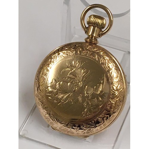 130 - Antique Gold filled ladies full hunter Elgin pocket watch, 42mm diameter