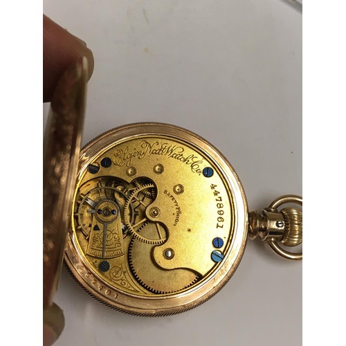 130 - Antique Gold filled ladies full hunter Elgin pocket watch, 42mm diameter