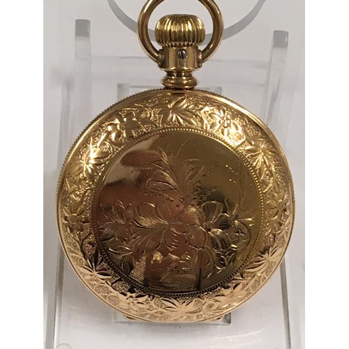 130 - Antique Gold filled ladies full hunter Elgin pocket watch, 42mm diameter