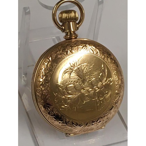 130 - Antique Gold filled ladies full hunter Elgin pocket watch, 42mm diameter