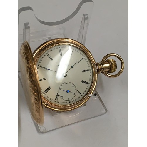 130 - Antique Gold filled ladies full hunter Elgin pocket watch, 42mm diameter