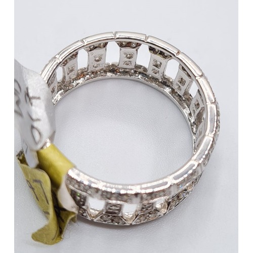 487 - 18CT WHITE GOLD DIAMOND SET WIDE OPEN BAND RING, 0.80CT APPROX & WEIGHT 6.4G. size U