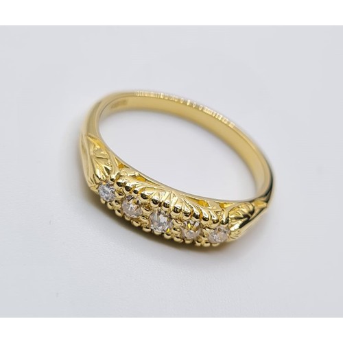 526 - 18CT YELLOW GOLD 5 STONE DIAMOND RING, WEIGHT 3.9G & 0.15CT APPROX. SIZE O