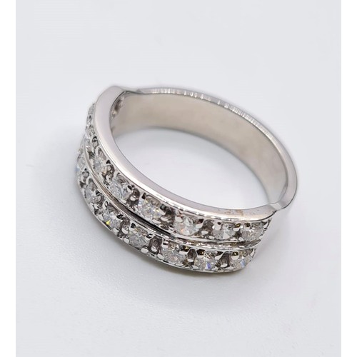 529 - 18CT WHITE GOLD 2 ROW DIAMOND 1/2 ETERNITY RING, WEIGHT 6.6G & 0.55CT APPROX. SIZE Q